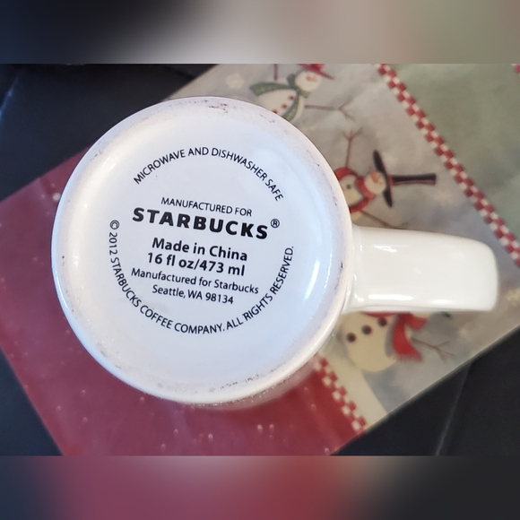 Starbucks tall ceramic mug, 6 1/8" tall red and white. Red stick tree. - Picture 3 of 3